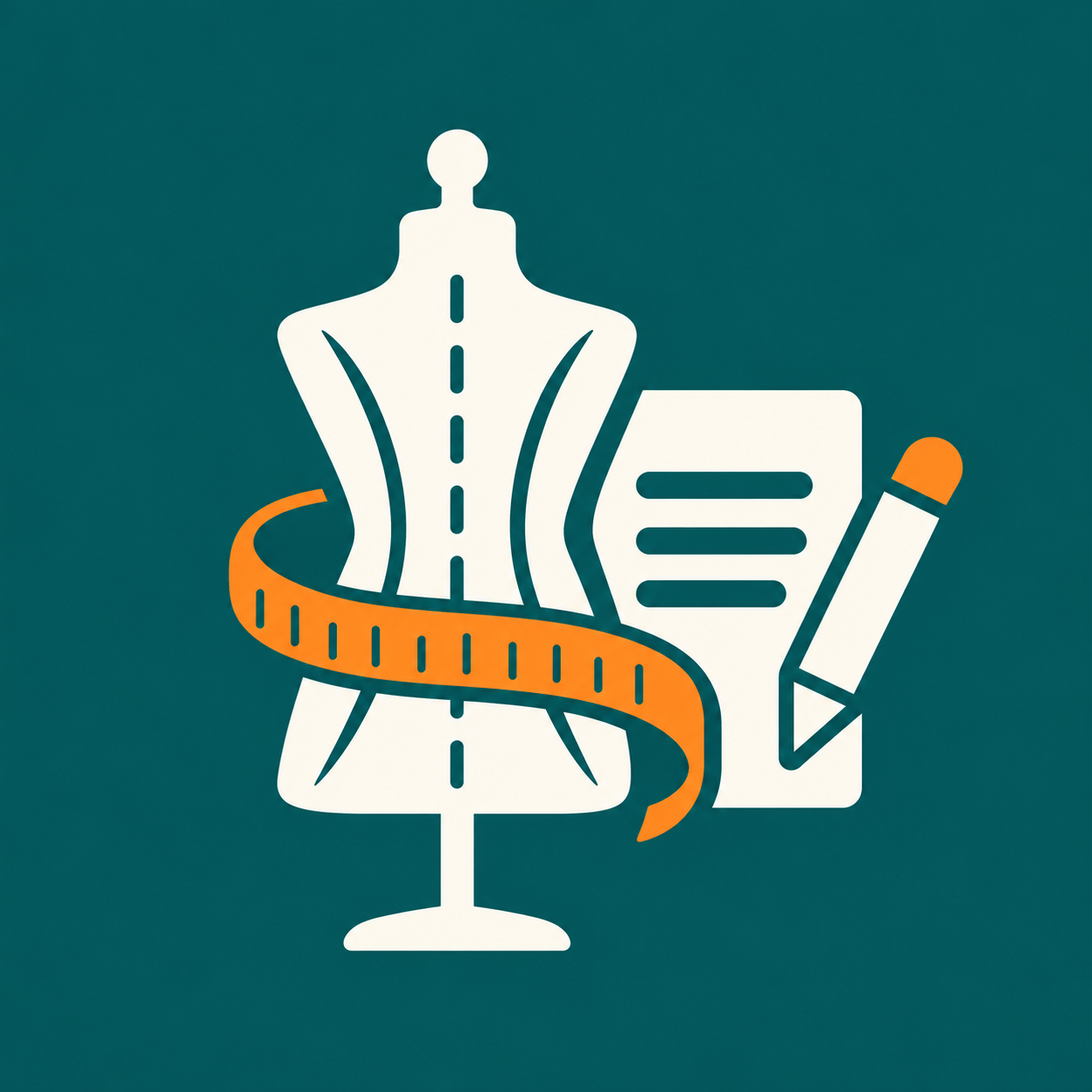 Tailor Notes tailoring mannequin, measuring tape and pencil logo